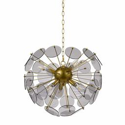 Amazon Brand – Rivet Modern Smoke Glass Sputnik 6 Light Hanging Ceiling Pendant Chandelier Fixture With 6 LED Candle Bulbs - 20 x 20 x 17 Inches, Gold