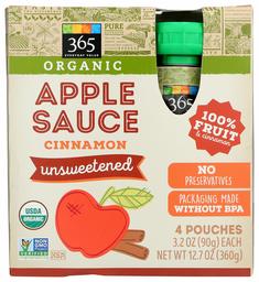 365 Everyday Value, Organic Applesauce Cinnamon , 3.2 Ounce, 4 Pack