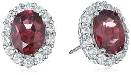 Amazon CollectionRhodium Plated Sterling Silver Oval Rhodolite 8x6mm and Created White Sapphire Stud Earrings