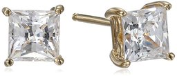 Yellow Gold Plated Sterling Silver Stud Earrings set with Princess Brilliant Cut Swarovski Zirconia (1 cttw)