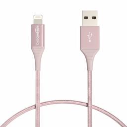 AmazonBasics Double Braided Nylon Lightning to USB Cable - Advanced Collection, MFi Certified iPhone Charger, Rose Gold, 3-Foot