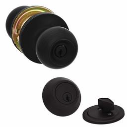 AmazonBasics Exterior Door Knob With Lock and Deadbolt, Standard Ball, Matte Black