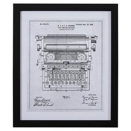 Amazon Brand – Rivet Black on White Blueprint of 1899 Typewriter, Black Frame, 17