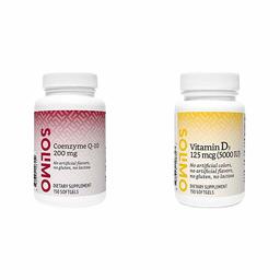 Amazon Brand - Solimo Coenzyme Q-10 200 mg, 90 Softgels, Three Month Supply & Solimo Vitamin D3 125 mcg (5000 IU), 150 Softgels, Five Month Supply (Packaging May Vary)