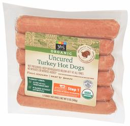 365 Everyday Value, Organic Uncured Turkey Hot Dogs (6 units), 12 oz