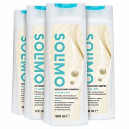 Marca Amazon - Solimo Champú revitalizante para volumen y brillo, con queratina, complejo mineral y D-pantenol- Paquete de 4 (4 Botellas x 400ml)