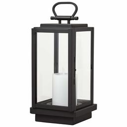 Amazon Brand – Stone & Beam Modern Decorative Outdoor Metal and Glass Lantern with LED Candle - 6 x 6 x 14 Inches, Black, For Indoor Outdoor Use