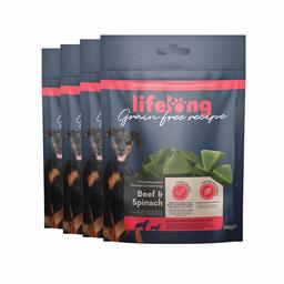 Marque Amazon - Lifelong - Friandises pour chiens, sans blé, avec mono-protéine,  avec mono-protéine avec bœuf et épinard (4 pack x 240gr)