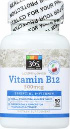 365 Everyday Value, Vitamin B12 500mcg Lozenges, Cherry Flavor, 50 ct