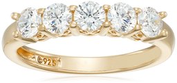 Yellow-Gold-Plated Sterling Silver Round-Cut 5-Stone Ring made with Swarovski Zirconia (1.25 cttw), Size 8