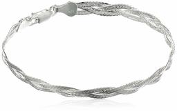 Pulsera trenzada de plata de ley de 6 mm, 18,4 cm