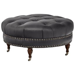 Amazon Brand – Stone & Beam Janelle Button Tufted Round Leather Wheeled Ottoman, 37