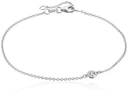 14k White Gold Solitaire Bezel Set Diamond with Lobster Clasp Strand Bracelet (1/10cttw, J-K Color, I2-I3 Clarity)