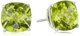 Sterling Silver Cushion-Cut Checkerboard Peridot Stud Earrings (8mm)