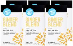 Amazon Brand - Happy Belly Herbal Tea Bags, Ginger, 20 Count (Pack of 6) (Previously Solimo)