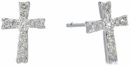 10k White Gold Mini Diamond Accent Cross Stud Earrings