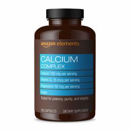 Amazon Elements Calcium Complex with Vitamin D, 250 mg Calcium per Serving (3 Capsules), Vegan, 195 Capsules (Packaging may vary), Supports Strong Bones and Immune Health