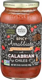 Whole Foods Market Spicy Arrabiatta Pasta Sauce With Calabrian Chile, 25 Fl Oz