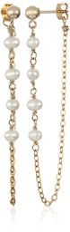 Gold Over Silver Looped Chain with Linked White Freshwater Cultured Pearls Dangle Earrings