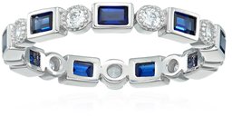 Platinum-Plated Sterling Silver Created Sapphire All-Around Band Ring set with Swarovski Zirconia Accents, Size 7