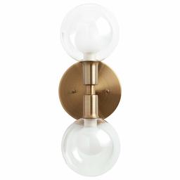 Amazon Brand – Rivet Mid-Century Modern Double Glass Globe Wall Sconce With Light Bulb - 5 x 6 x 13.5 Inches, Gold