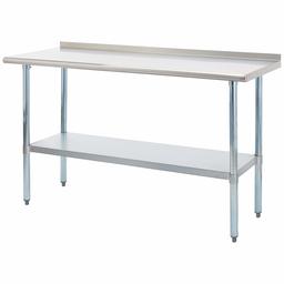 Rockpoint Carmona Tall NSF Stainless-Steel Commercial Kitchen Work Table with Backsplash and Adjustable Shelf, 60 x 24 Inch