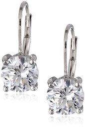 Amazon CollectionPlata de ley platinum-plated Swarovski Zirconia Leverback arete