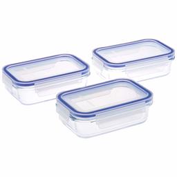 Amazon Brand - Solimo Rectangular Glass Storage Storage Container Set, 400ml, Set of 3, Transparent