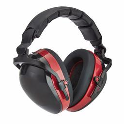 AmazonBasics Ear Defenders, with Soft Foam and Pivoting Ear Cups, Noise Reduction Earmuffs, Hearing Protection, Construction, Shooting, Black and Red