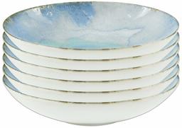 Rivet Modern Reactive-Glaze Stoneware 6-Piece Dinner Bowl Set, Azure Watercolor