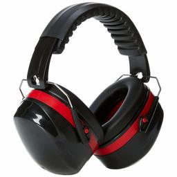 AmazonBasics Noise Reduction Safety Ear Muffs, Black and Red