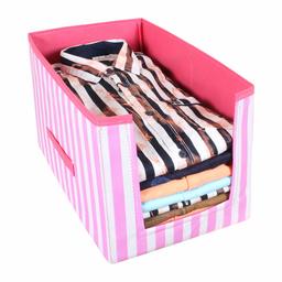 Amazon Brand - Solimo Printed Fabric Shirt Stacker Organiser, Set of 1, Pink