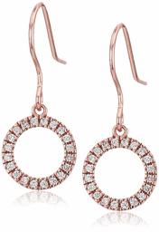 Women's 14K Plated Sterling Silver Open Circle Cubic Zirconia Drop Earrings, Rose Gold, One Size