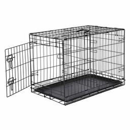 AmazonBasics Single-Door & Double-Door Folding Metal Dog or Pet Crate Kennel with Tray, 30 x 19 x 21 Inches