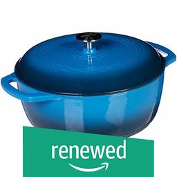 (Renewed) AmazonBasics Enameled Cast Iron Covered Dutch Oven, 4.1 Liter, Blue