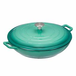 AmazonBasics Enameled Cast Iron Covered Casserole-3.3-Quart, Teal, Dia12.4 length 15.03