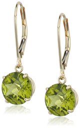 10k Yellow Gold Round Checkerboard Cut Peridot Leverback Earrings (8mm)