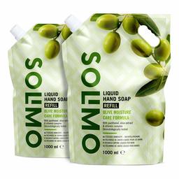 Marque Amazon - Solimo Recharge de savon liquide pour les mains. Soin hydratant à l'olive- Lot de 2 (2 Sachets x 1000ml)