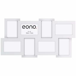 Eono by Amazon - Cornice PortaFoto Stile Collage 10x15 cm con Vetro ad Alta Definizione Spazio per 8 Foto per Composizioni di Famiglia da Parete Colore Bianco