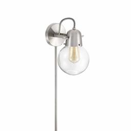 Rivet Mid-Century Modern Brushed Nickel 1-Light Plug-in Wall Sconce, 9.75