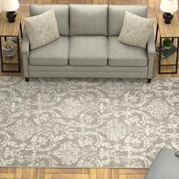 Ravenna Home Vintage Damask Patterned Rug, 6' x 9', Ivory on Warm Grey