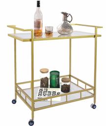 UMI. by Amazon Chariot de bar avec 2 étagères en verre, Chariot à boissons de service durable avec casters pour la cuisine, Club, salle de séjour, finition d’or antique (77x44x80 cm)