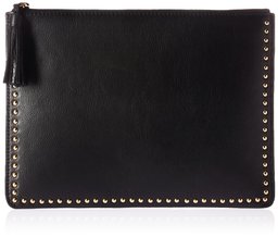 Amazon Brand – The Fix Cora tachonado de piel con cierre de botón, Cora - Bolso de piel con tachuelas y cierre, Negro, One Size