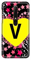 Amazon Brand - Solimo Designer Heart Pattern Alphabet-V 3D Printed Hard Back Case Mobile Cover for Nokia 6 (2018)