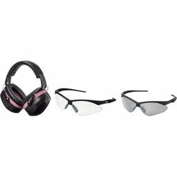 AmazonBasics Safety Ear Muffs in Black and Pink & Safety Glasses in Clear Lens and Smoke Lens