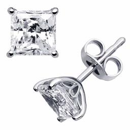 Sterling Silver Rhodium Plated Cubic Zirconia Clear Color Princess Cut (6mm) Stud Pear