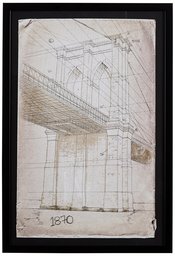 Amazon Brand – Stone & Beam Modern Print Wall Art of Brooklyn Bridge Sketch, Black Frame, 18