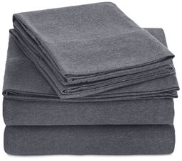 AmazonBasics Heather Cotton Jersey Bed Sheet Set - Queen, Dark Grey