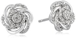 Sterling Silver Diamond 7 Stones Cluster Flower Stud Earrings