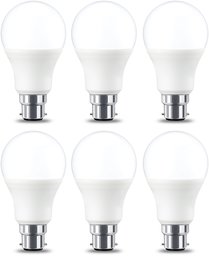 AmazonBasics LED B22 Bayonet Cap Bulb, 9W (Equivalent to 60W), [Energy Class A+], Warm White, Non Dimmable - Pack of 6